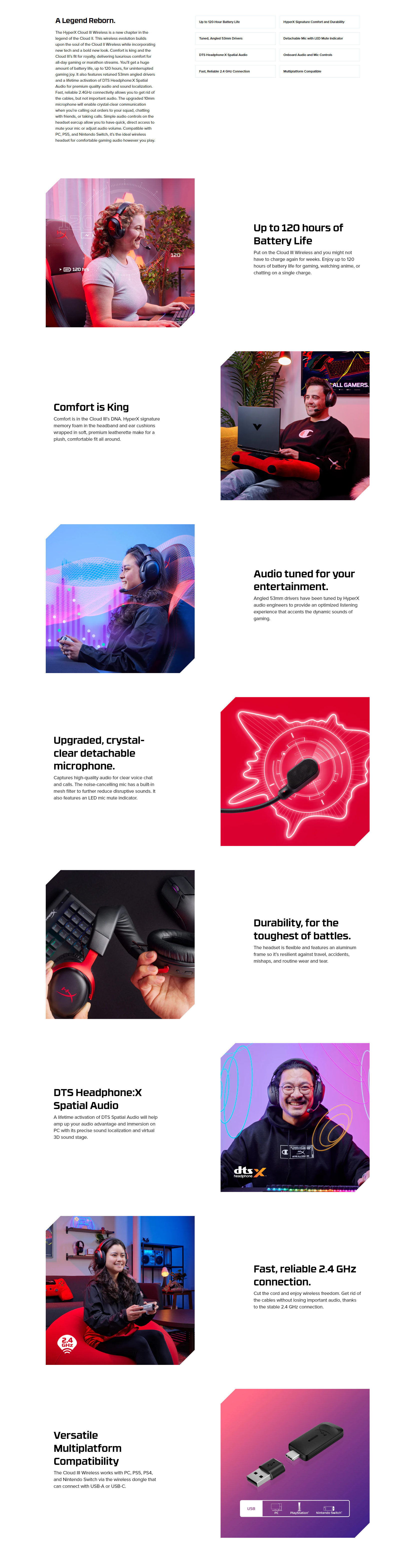 A large marketing image providing additional information about the product HyperX Cloud III - Wireless Gaming Headset (Red) - Additional alt info not provided